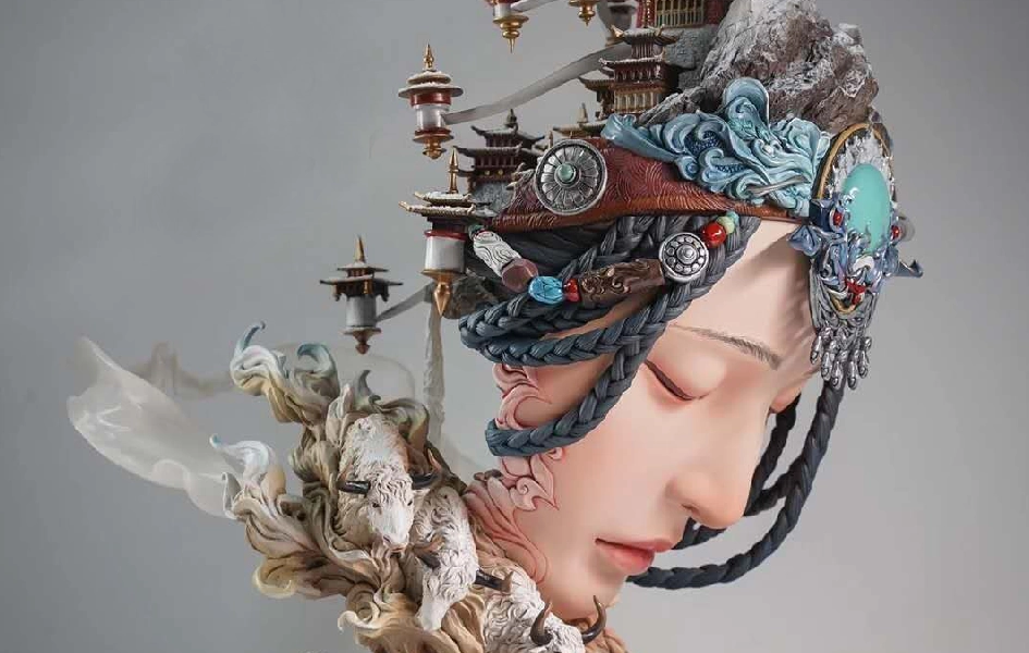 Mountain Animal Luxury Gift Winter Tibet Shambhala Statue (Painted Version)