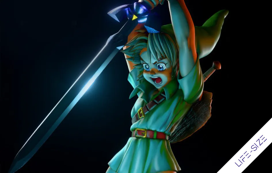 Young Link Pulling Master Sword Life-Size Statue by Kintsukuroi Creations user friendly