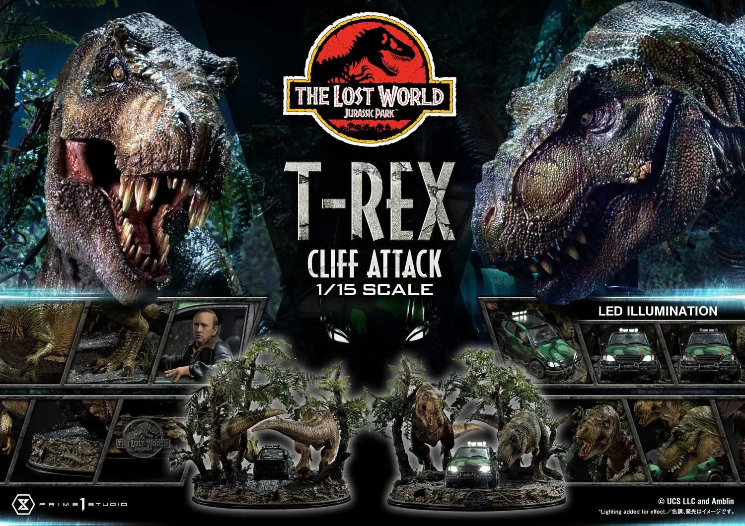 Premium Time Minigame Collection The Lost World - Jurassic Park - T-Rex Cliff Attack (Bonus Version) 1/15 Scale Statue