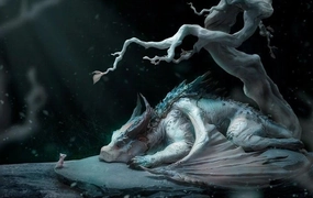 The Encounter Of Mouse & Dragon Under Withered Tree Statue Wedding Cake Topper